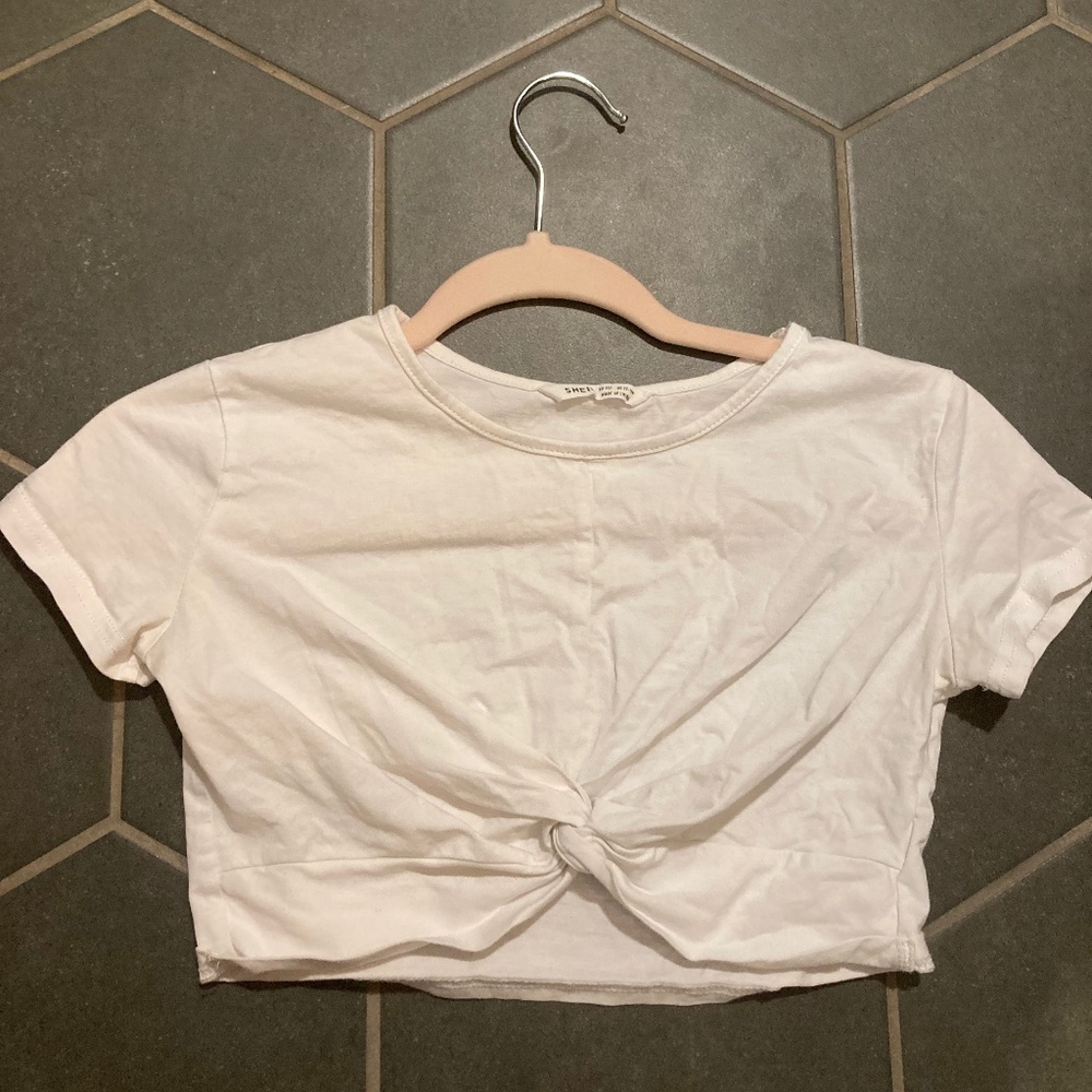 Girls white cropped cross tee